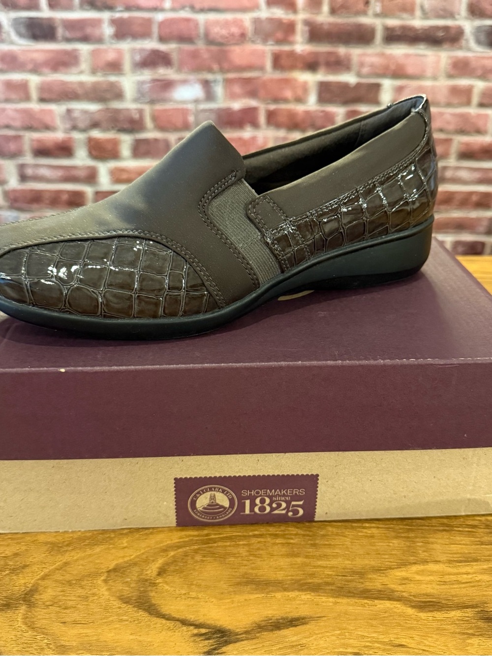 Clarks Women's Dark Brown Croc-Embossed Slip-On Loafer